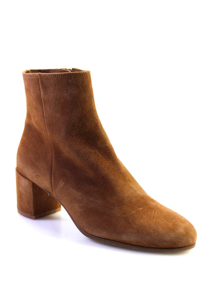 Margaux Womens Block Heel Suede Round Toe Ankle Boots Tan Size 38.5 8.5 Narrow