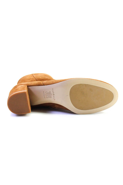 Margaux Womens Block Heel Suede Round Toe Ankle Boots Tan Size 38.5 8.5 Narrow