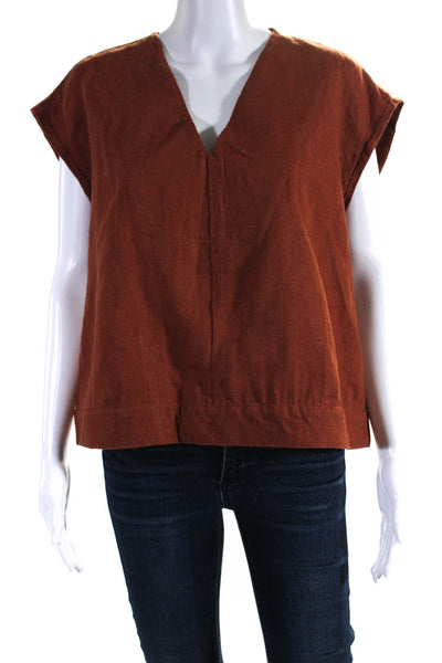 Diane Ness Womens Sleeveless V-Neck Pullover Blouse Tank Top Orange Size M