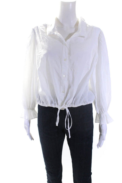 Xirena Womens Cotton Collared Long Sleeve Cropped Button-Up Blouse White Size L