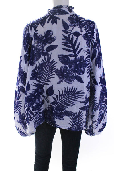 Felicite Womens Cotton Leaf Print V-Neck Long Sleeve Blouse Purple Size 3