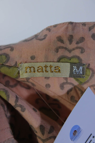 Matta Womens Cotton Long Sleeve Abstract Print Button Down Blouse Orange Size M