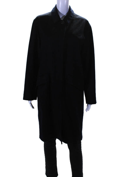 Vito Emanuele Womens Long Sleeve Lined Button Down Overcoat Navy Size M