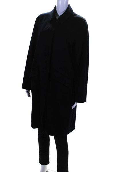 Vito Emanuele Womens Long Sleeve Lined Button Down Overcoat Navy Size M