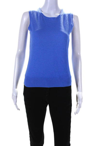 Brooks Brothers Womens Cotton Ribbed Knit Sleeveless Knit Top Blue Size S