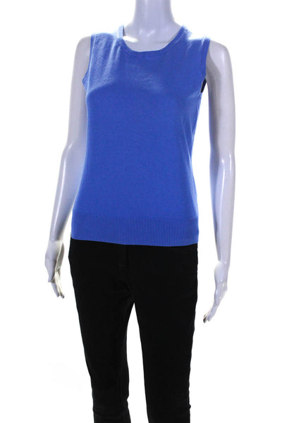 Brooks Brothers Womens Cotton Ribbed Knit Sleeveless Knit Top Blue Size S