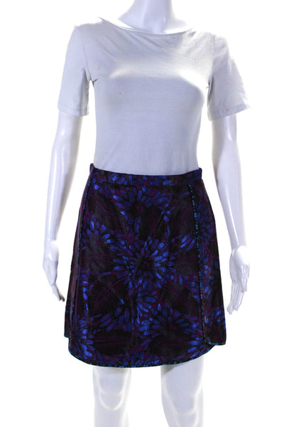 J Crew Womens Floral Jacquard Abstract Trim A-line Skirt Blue Size 2