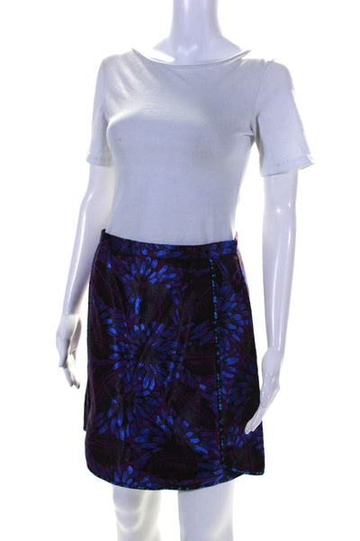 J Crew Womens Floral Jacquard Abstract Trim A-line Skirt Blue Size 2