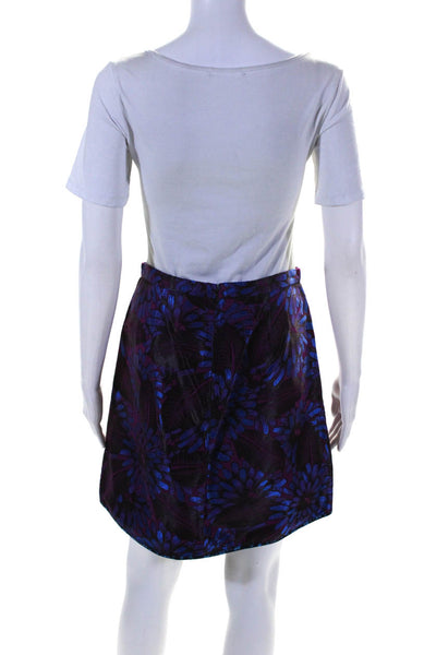 J Crew Womens Floral Jacquard Abstract Trim A-line Skirt Blue Size 2