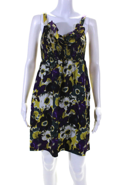 Maeve Anthropologie Womens Silk Abstract Print Smocked Dress Multicolor Size XS