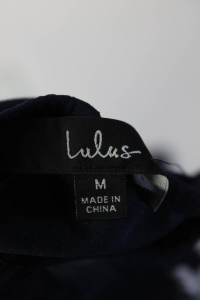 Lulus Women's Halter Neck Cross Back Sleeveless Wide Leg Jumpsuit Blue Size M
