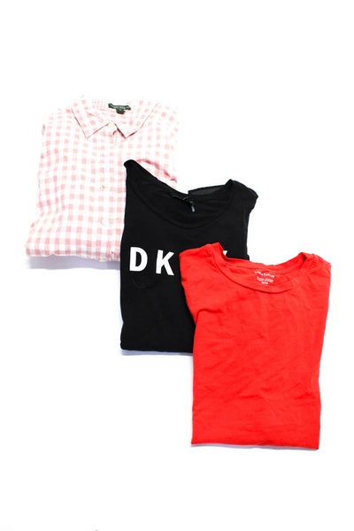 Lord & Taylor DKNY Womens Short Sleeved Shirts Red Black Pink Size M 2X Lot 3