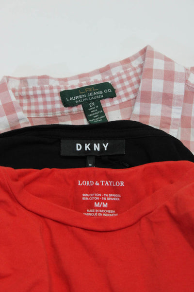 Lord & Taylor DKNY Womens Short Sleeved Shirts Red Black Pink Size M 2X Lot 3