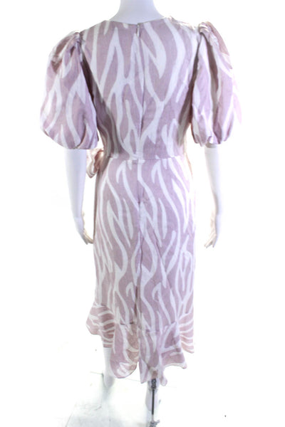 Parker Womens Striped V Neck Short Sleeves Wrap Midi Dress Pink White 6