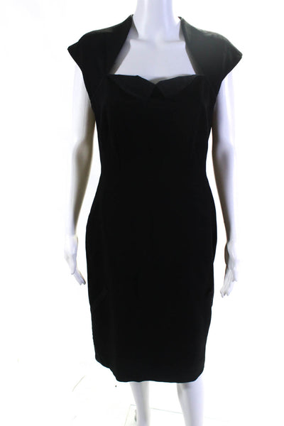 Zac Posen Womens Short Sleeves Midi Sheath Dress Black Wool Size 12