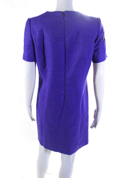 Nina Raynor Womens Silk Embroidered Short Sleeves Shift Dress Purple Size 6