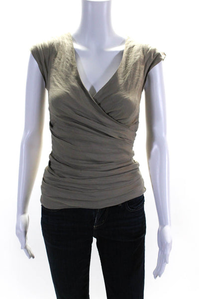 Artelier Nicole Miller Women's V-Neck Sleeveless Cinch Blouse Khaki Size S