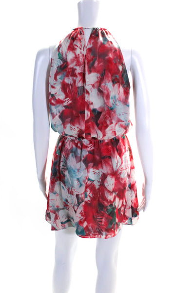 Parker Women's High Neck Sleeveless Elastic Waist Floral Silk Mini Dress Size XS