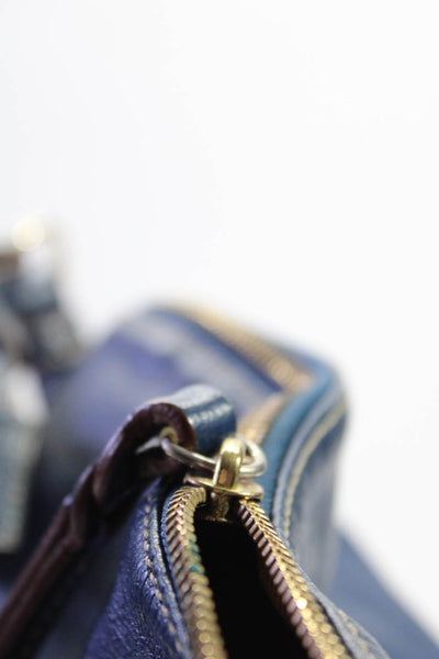 Dooney & Bourke Womens Medallion Darted Zip Adjustable Strap Hobo Handbag Blue