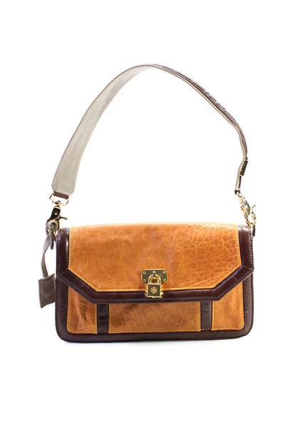 Tory Burch Womens Snapped Buttoned Colorblock Flapped Shoulder Handbag Brown