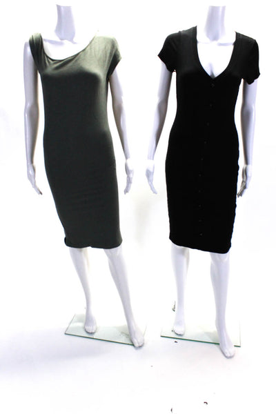 LNA Monrow Womens Short Sleeved Buttoned Midi Dresses Black Green Size S Lot 2