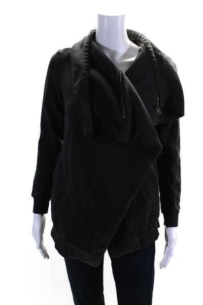 Allsaints Womens Long Sleeve Front Zip Cowl Neck Knit Jacket Gray Cotton Size XS