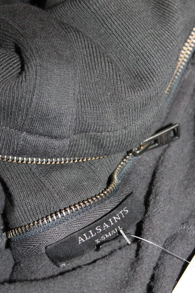 Allsaints Womens Long Sleeve Front Zip Cowl Neck Knit Jacket Gray Cotton Size XS