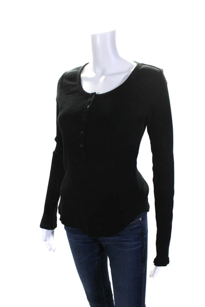 Xirena Womens Half Button Henley Shirt Black Cotton Size Small