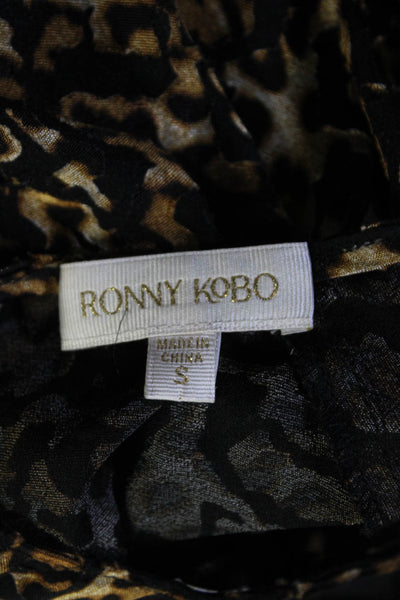 Ronny Kobo Womens Animal Print Long Sleeves Blouse Brown Black Size Small