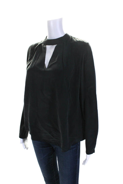 Go By GoSilk Womens Silk Key Hole Neck Long Sleeves Blouse Black Size Extra Smal