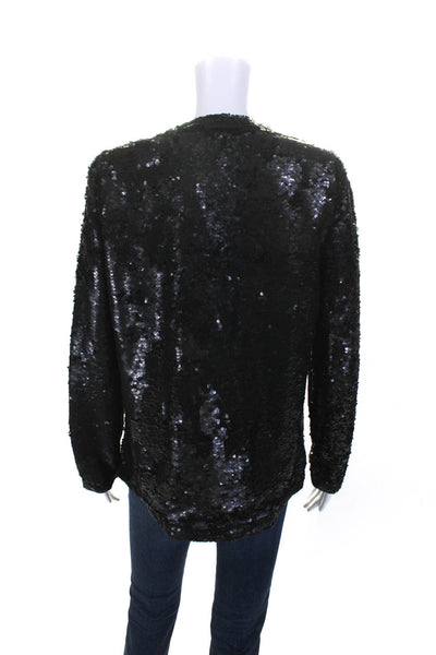 MNG Suit Womens Embroidered Sequined Textured Open Front Cardigan Black Size S