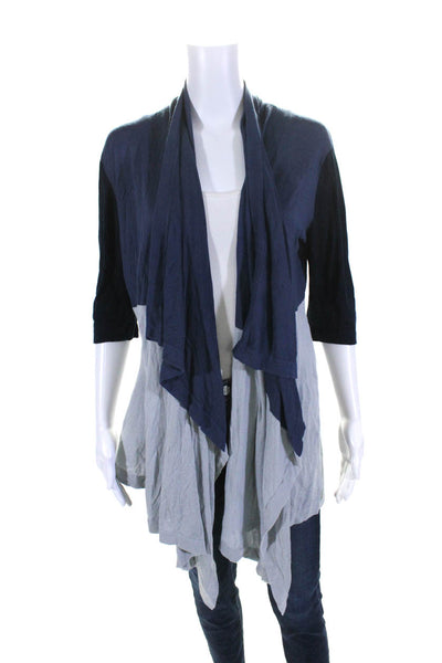 Autumn Cashmere Womens Colorblock Short Sleeve Open Front Cardigan Blue Size L