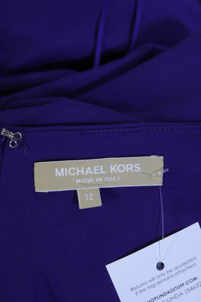 Michael Kors Womens Round Neck Tied Knot Long Sleeve Sheath Dress Purple Size 12