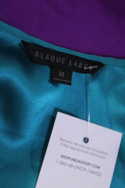 Blaque Label Womens Silk Colorblock Pleated Shoulder Draped Blouse Blue Size M