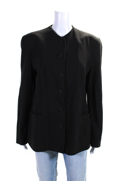 Giorgio Armani Womens Wool Six Button Lined Collarless Blazer Jacket Black Size