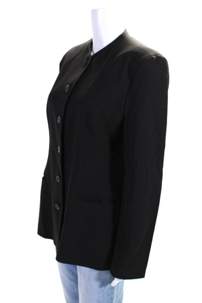 Giorgio Armani Womens Wool Six Button Lined Collarless Blazer Jacket Black Size