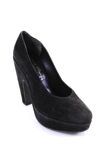 Robert Clergerie Womens Suede Round Toe Platform Heels Pumps Black Size 8.5