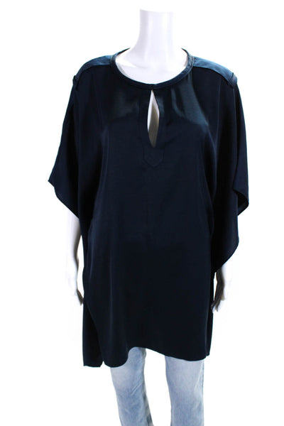 BCBG Max Azria Womens Draped Short Sleeved V Neck Tunic Blouse Navy Blue Size M