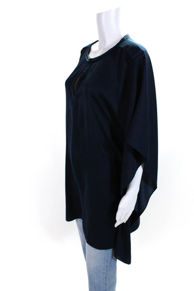 BCBG Max Azria Womens Draped Short Sleeved V Neck Tunic Blouse Navy Blue Size M