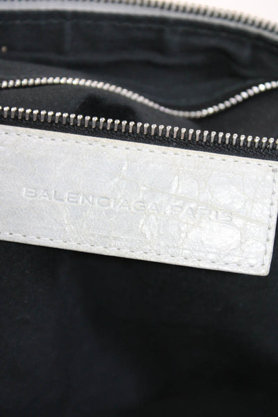 Balenciaga Womens Gray Leather Studded Zip Motocross Day Satchel Bag Handbag