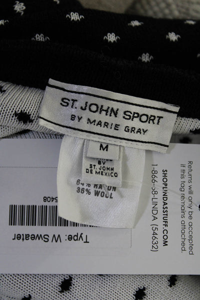 St. John Sport By Marie Gray Womens Polka Dot Cardigan Sweater Black Size M