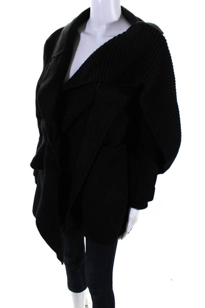 Splendid Womens Wool Blend Detachable Hood Collared Belted Coat Black Size M