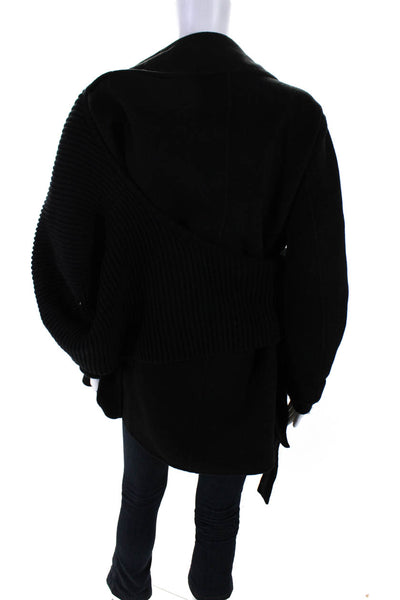 Splendid Womens Wool Blend Detachable Hood Collared Belted Coat Black Size M