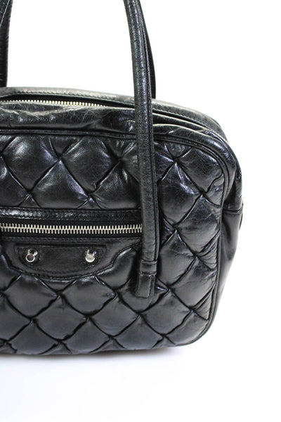 Balenciaga Paris Womens Leather Quilted Matelasse Shoulder Handbag Black