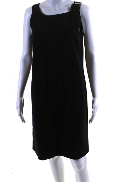 Lafayette 148 New York Womens Tortoise Buckle Midi Shift Dress Black Size S