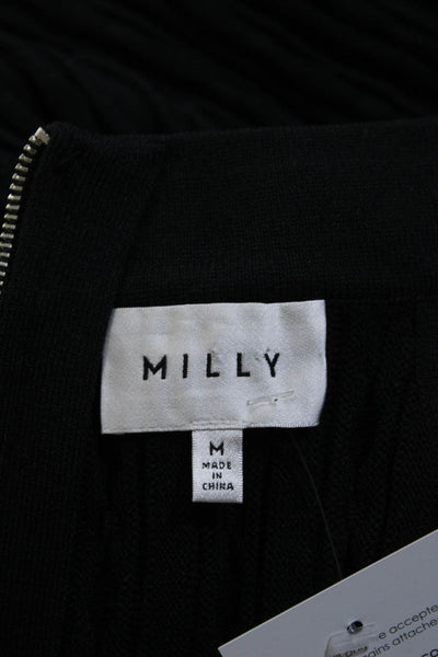 Milly Womens Black Ribbed Textured V-Neck Zip Back Sleeveless A-Line Dress SizeM