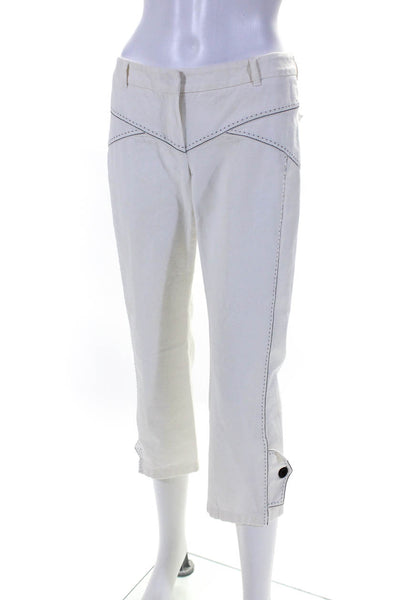 Sport Max Womens Cotton Striped Darted Hook & Eye Straight Pants White Size 8