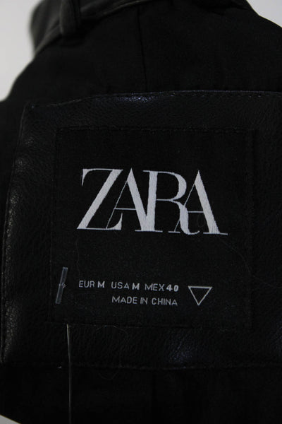 Zara Womens Black High Neck Long Sleeve Vegan Motorcycle Leather Jacket Size M