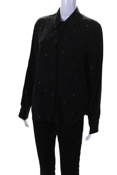 Rails Womens Woven Lightning Print Long Sleeve Button-Up Blouse Black Size S