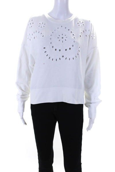 Rails Womens Cotton Floral Cutout Crewneck Pullover Sweatshirt White Size L